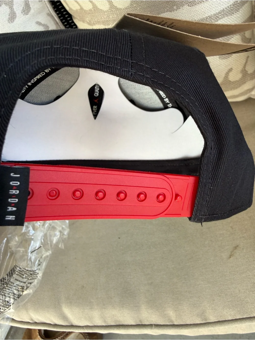 Jordan Black and Red Pro Cap with White NO Embroidery